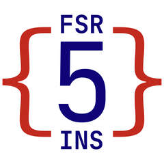 FSR-INS-Logo: eine blaue Fünf zwischen roten geschweiften Klammern